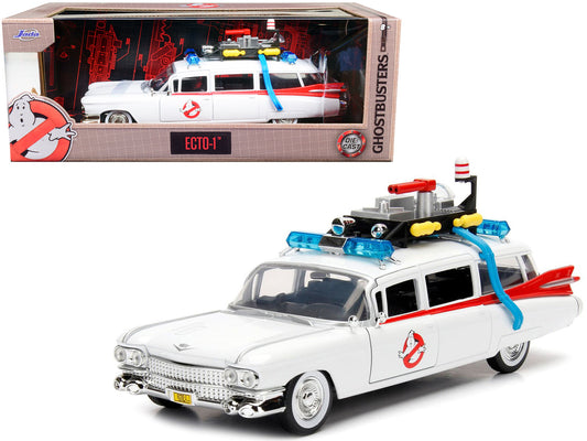 1959 Cadillac Ambulance Ecto-1 White "Ghostbusters" Movie "Hollywood Rides" Series 1/24 Diecast Model Car