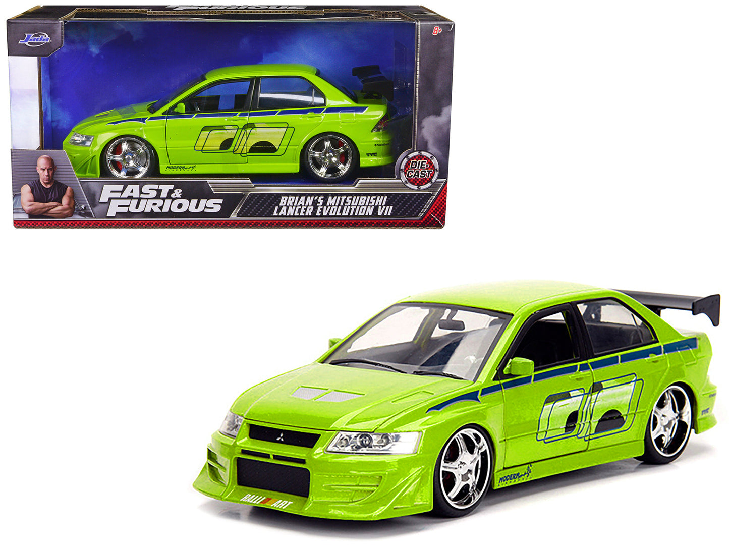 Brian's Mitsubishi Lancer Evolution VII Green with Graphics "Fast & Furious" Movie 1/24 Diecast Model Car