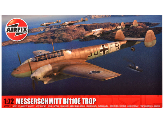 Level 2 Model Kit Messerschmitt Bf110E/E-2 TROP Fighter Aircraft with 2 Scheme Options 1/72 Plastic Model Kit