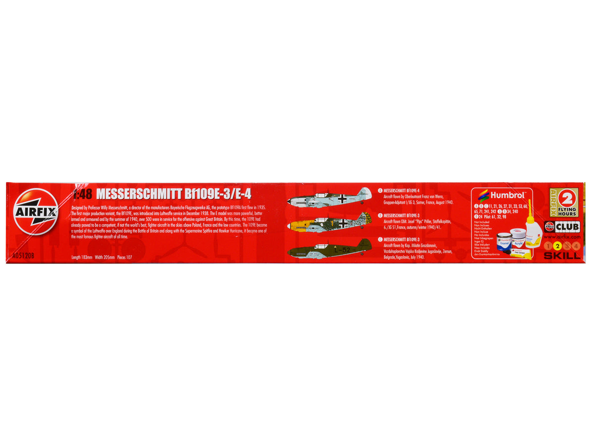 Level 2 Model Kit Messerschmitt Bf109E-3/E-4 Fighter Aircraft with 3 Scheme Options 1/48 Plastic Model Kit