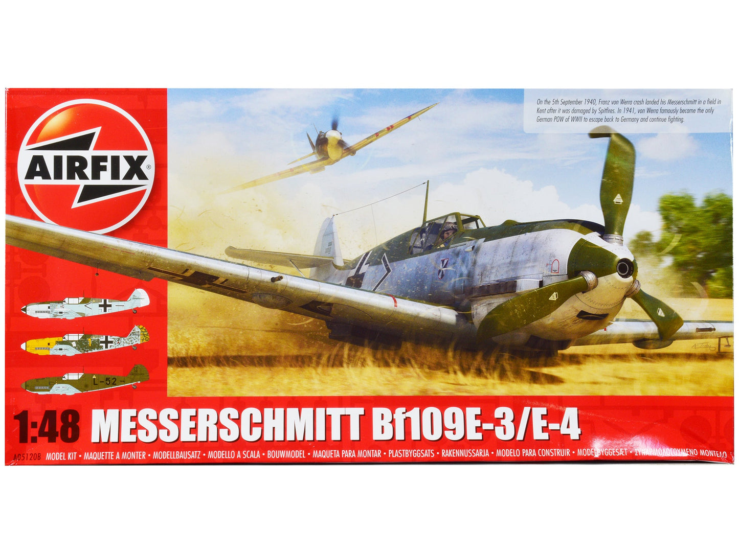 Level 2 Model Kit Messerschmitt Bf109E-3/E-4 Fighter Aircraft with 3 Scheme Options 1/48 Plastic Model Kit