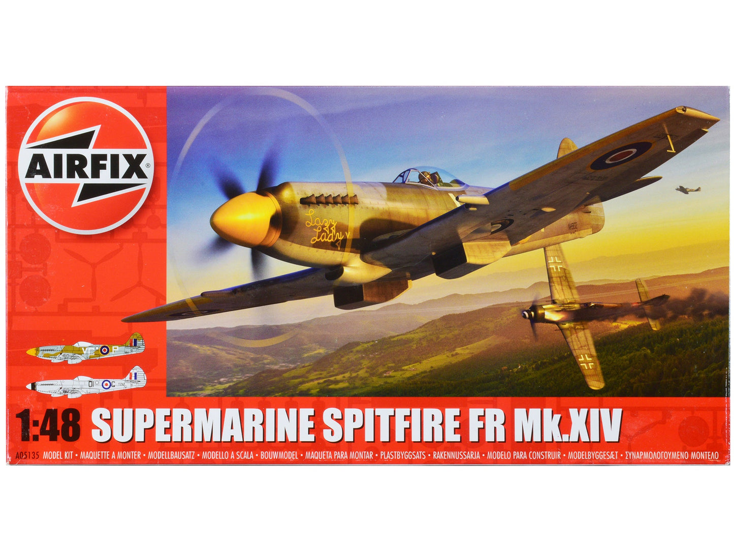 Level 2 Model Kit Supermarine Spitfire FR Mk.XIV Fighter Aircraft with 2 Scheme Options 1/48 Plastic Model Kit