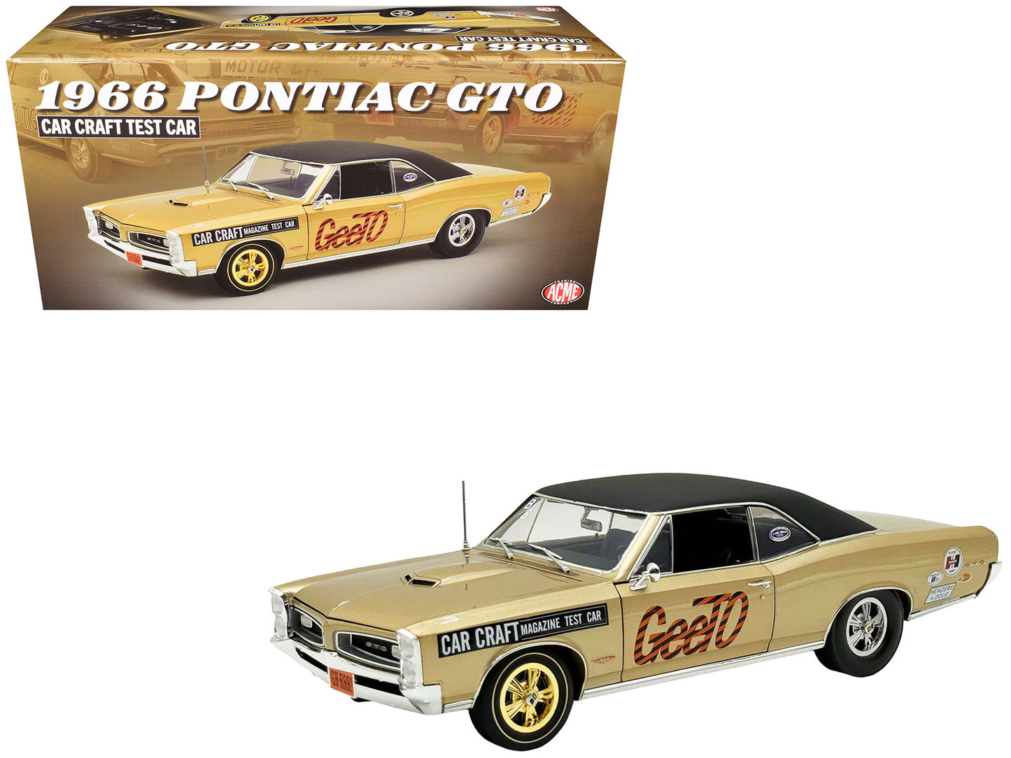 1966 Pontiac GTO "Car Craft Magazine Test Car" Gold Metallic with Black Top and Graphics Limited Edition to 300 pieces Worldwide 1/18 Diecast Model Car