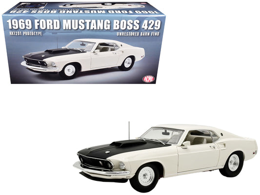 1969 Ford Mustang BOSS 429 "KK1201 Prototype - Unrestored Barn Find" White with Black Hood Limited Edition to 360 pieces Worldwide 1/18 Diecast Model Car