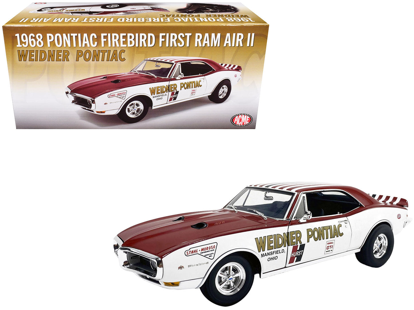 1968 Pontiac Firebird "First Ram Air II - Weidner Pontiac" White and Red with Stripes Limited Edition to 306 pieces Worldwide 1/18 Diecast Model Car