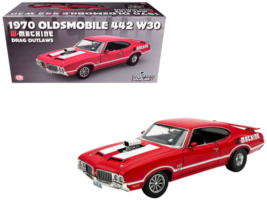 1970 Oldsmobile 442 W30 "W-Machine - Drag Outlaws" Red with White Stripes Limited Edition to 300 pieces Worldwide 1/18 Diecast Model Car