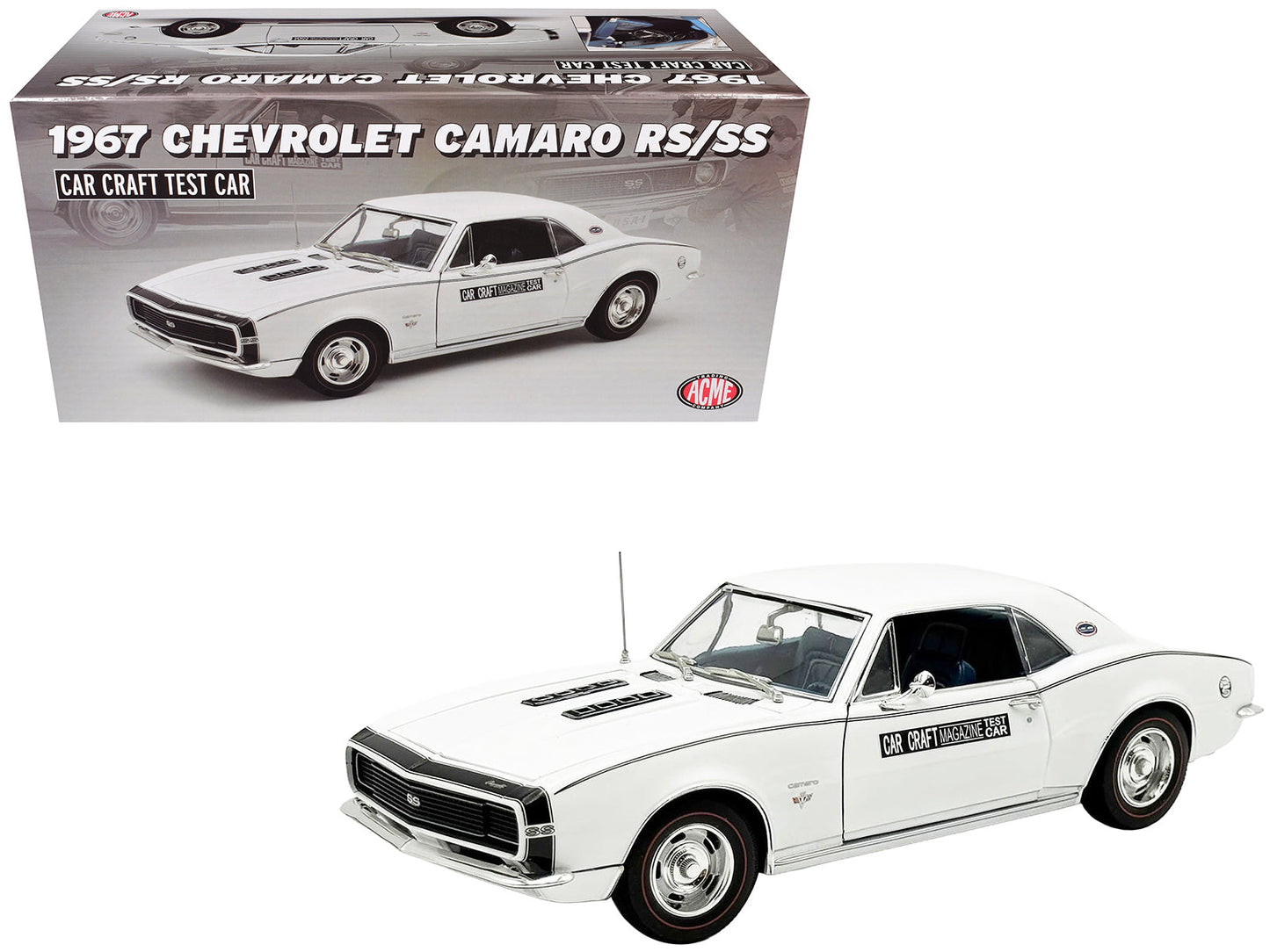 1967 Chevrolet Camaro RS/SS "Car Craft Test Car" White Limited Edition to 180 pieces Worldwide 1/18 Diecast Model Car