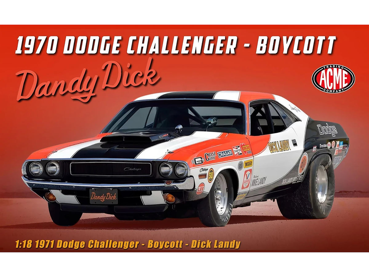 1970 Dodge Challenger "Boycott - 'Dandy' Dick Landy" White with Black and Red Stripes and Graphics Limited Edition to 500 pieces Worldwide 1/18 Diecast Model Car