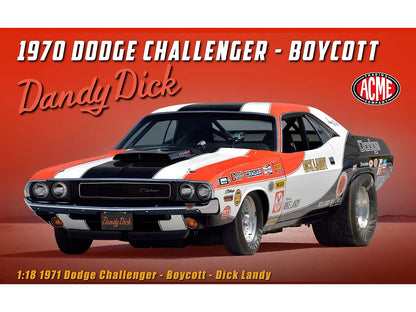 1970 Dodge Challenger "Boycott - 'Dandy' Dick Landy" White with Black and Red Stripes and Graphics Limited Edition to 500 pieces Worldwide 1/18 Diecast Model Car