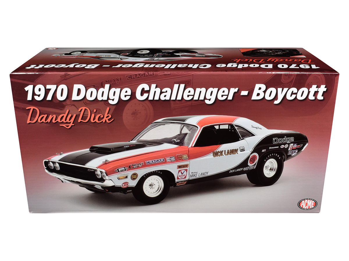 1970 Dodge Challenger "Boycott - 'Dandy' Dick Landy" White with Black and Red Stripes and Graphics Limited Edition to 500 pieces Worldwide 1/18 Diecast Model Car