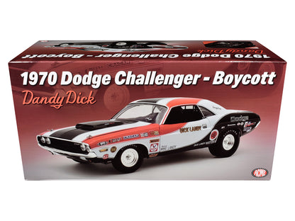 1970 Dodge Challenger "Boycott - 'Dandy' Dick Landy" White with Black and Red Stripes and Graphics Limited Edition to 500 pieces Worldwide 1/18 Diecast Model Car