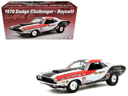 1970 Dodge Challenger "Boycott - 'Dandy' Dick Landy" White with Black and Red Stripes and Graphics Limited Edition to 500 pieces Worldwide 1/18 Diecast Model Car