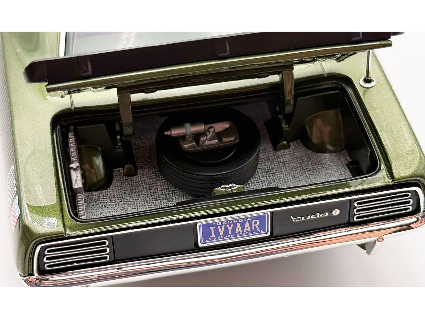 1970 Plymouth AAR Cuda Ivy Green Metallic with Black Stripes and Green Interior Limited Edition to 576 pieces Worldwide 1/18 Diecast Model Car