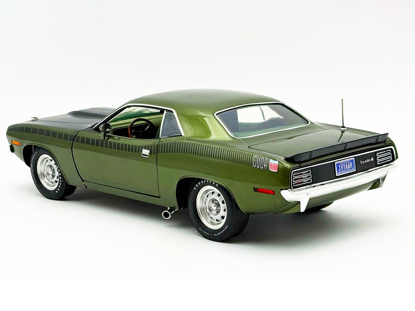1970 Plymouth AAR Cuda Ivy Green Metallic with Black Stripes and Green Interior Limited Edition to 576 pieces Worldwide 1/18 Diecast Model Car