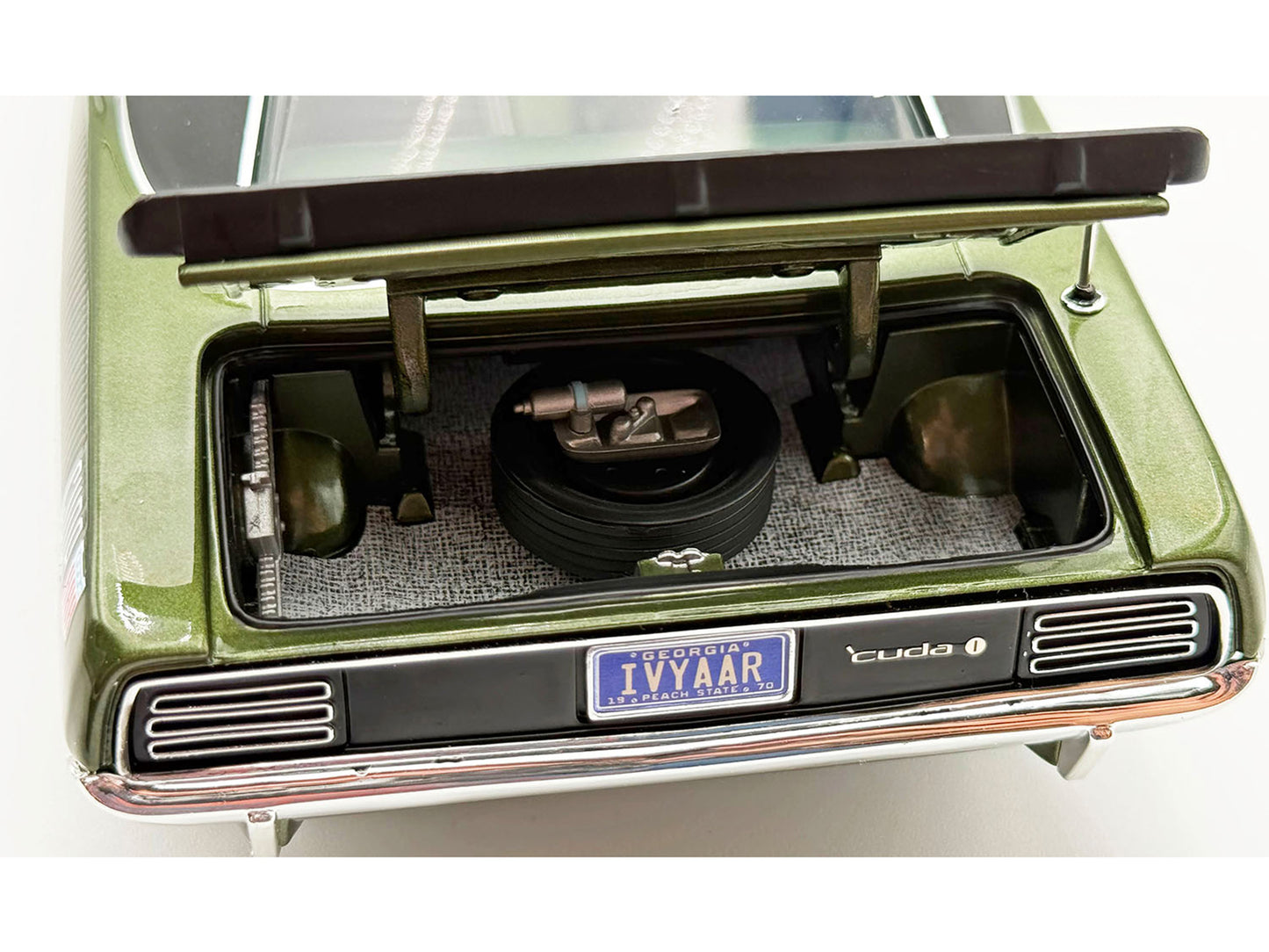 1970 Plymouth AAR Cuda Ivy Green Metallic with Black Stripes and Black Vinyl Top with Green Interior Limited Edition to 448 pieces Worldwide 1/18 Diecast Model Car