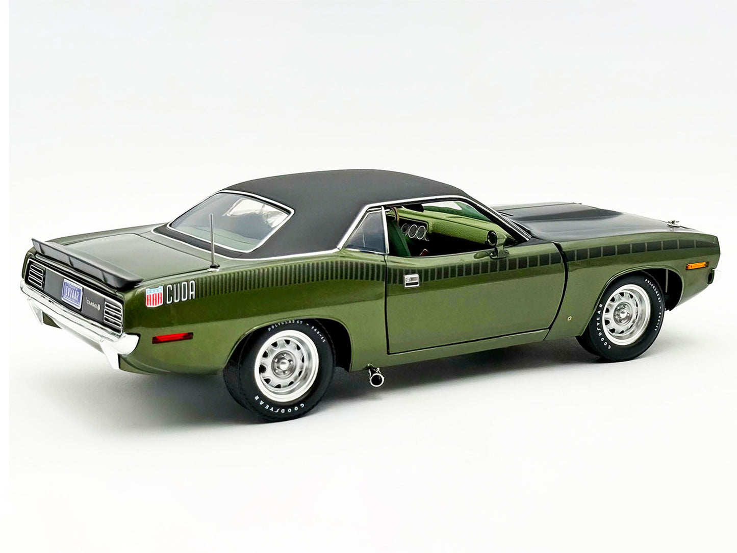 1970 Plymouth AAR Cuda Ivy Green Metallic with Black Stripes and Black Vinyl Top with Green Interior Limited Edition to 448 pieces Worldwide 1/18 Diecast Model Car