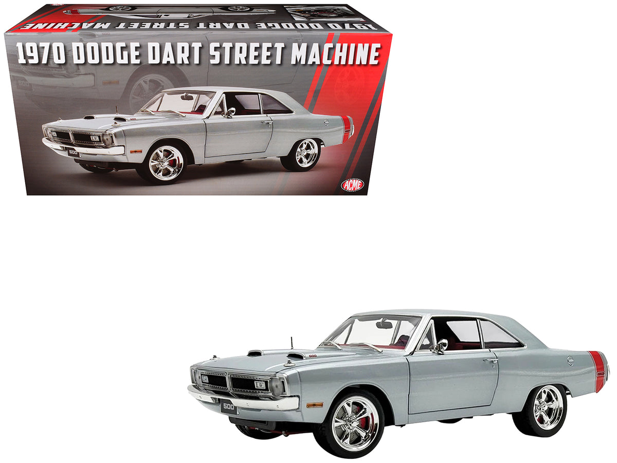 1970 Dodge Dart 440 Street Machine Titanium Silver Metallic with Red Tail Stripe and Red Interior Limited Edition to 594 pieces Worldwide 1/18 Diecast Model Car