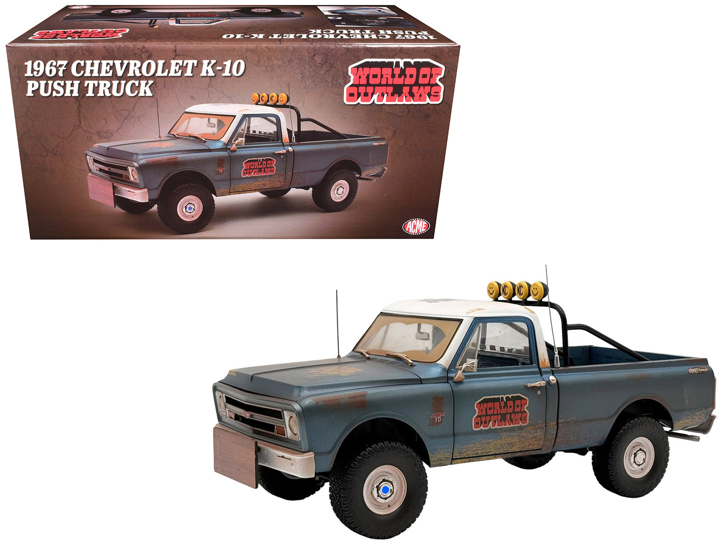 1967 Chevrolet K-10 Pickup Truck "World of Outlaws Push Truck" Blue (Rusted) with White Top Limited Edition to 378 pieces Worldwide 1/18 Model Car
