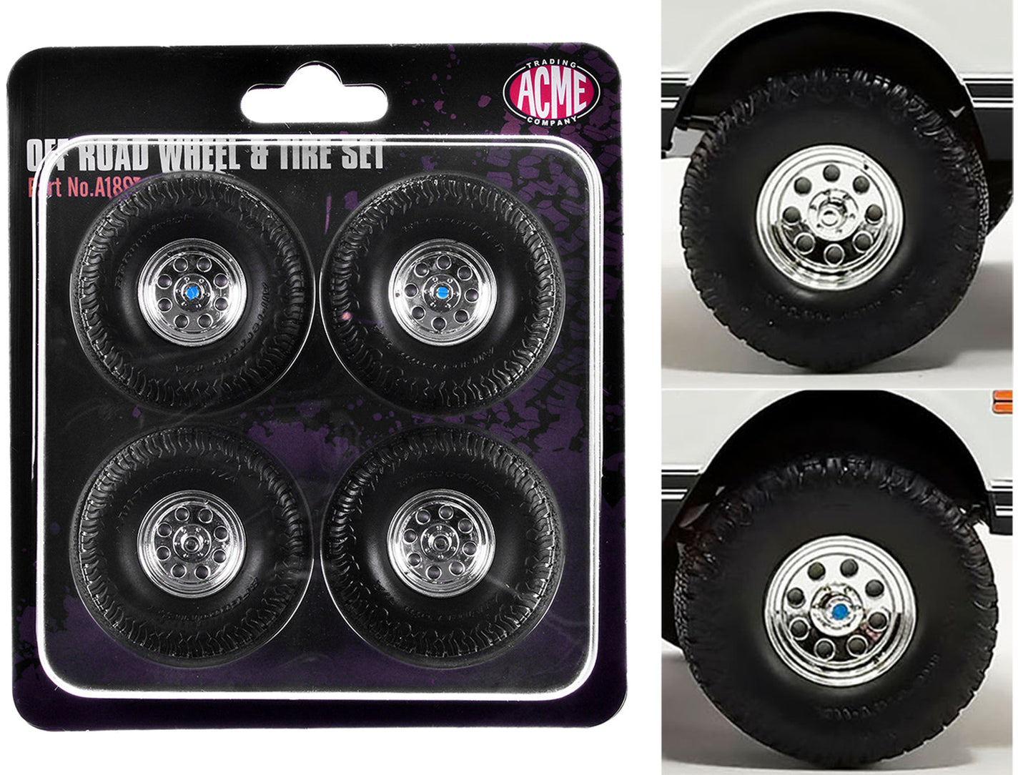 "Offroad" 35" Mag Wheel and Tire Set of 4 pieces from 1971 Chevrolet K5 Blazer for 1/18 Scale Models