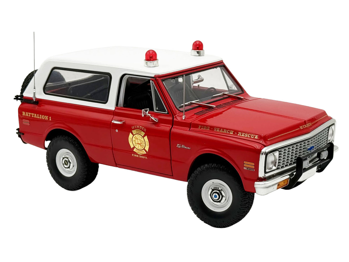 1972 Chevrolet Blazer K/5 "The Chief - Winder Fire Department Georgia Battalion 1" Red with White Top Limited Edition to 246 pieces Worldwide 1/18 Diecast Model Car