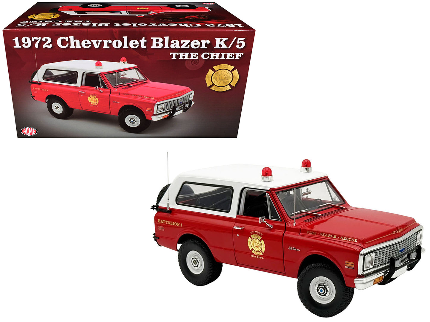 1972 Chevrolet Blazer K/5 "The Chief - Winder Fire Department Georgia Battalion 1" Red with White Top Limited Edition to 246 pieces Worldwide 1/18 Diecast Model Car