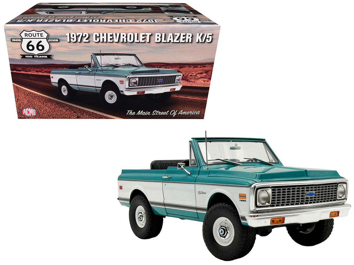 1972 Chevrolet Blazer K/5 "Route 66 100th Anniversary" Green and White with Black Stripes Limited Edition 1/18 Diecast Model Car