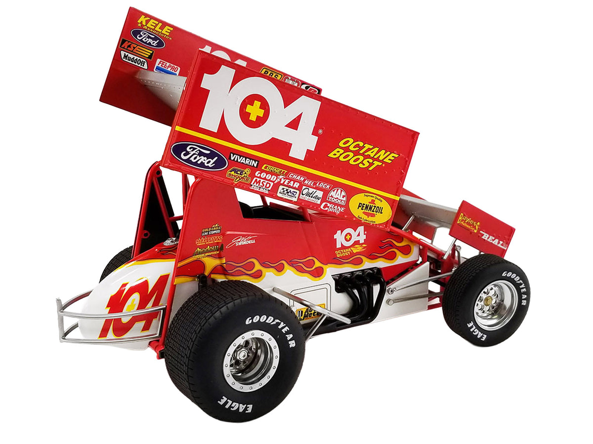 Winged Sprint Car #104+ Jeff Swindell "Octane Boost" Red with Graphics "National Sprint Car Hall of Fame" 1/18 Diecast Model Car