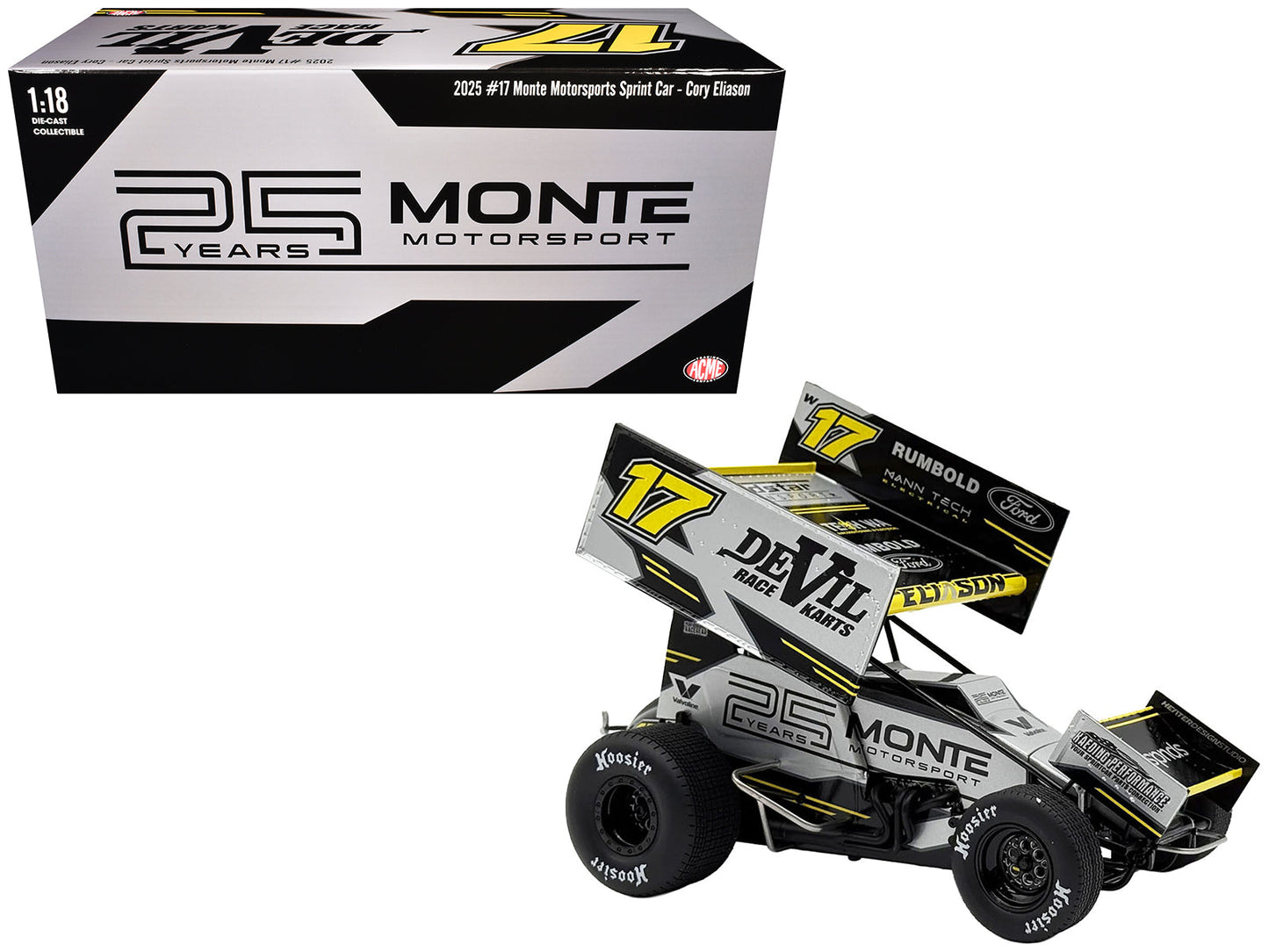 Winged Sprint Car #17 Cory Eliason "Devil Race Karts" Monte Motorsports (2025) 1/18 Diecast Model Car