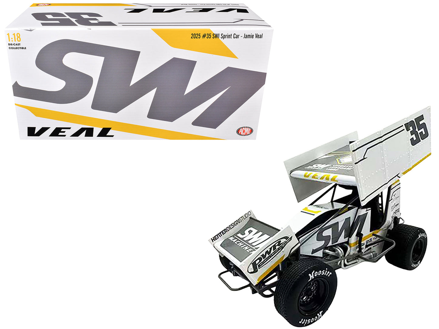 Winged Sprint Car #35 Jamie Veal "SWI Earthworks" White (2025) 1/18 Diecast Model Car