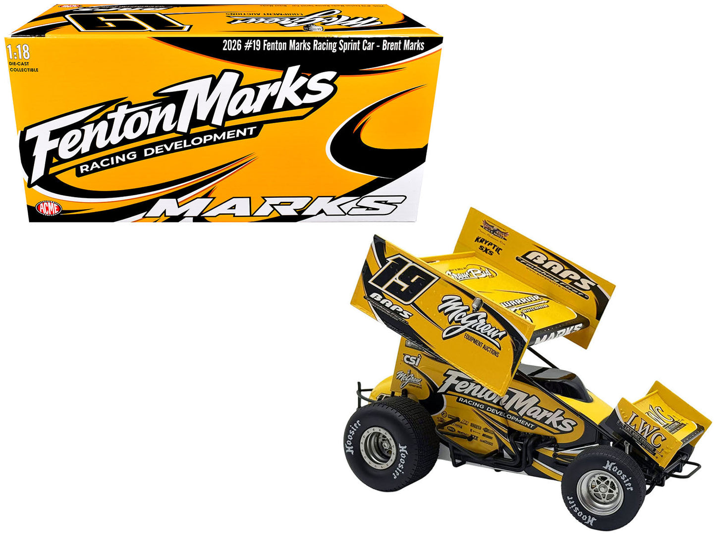 Winged Sprint Car #19 Brent Marks "Fenton Marks Racing" (2026) 1/18 Diecast Model Car