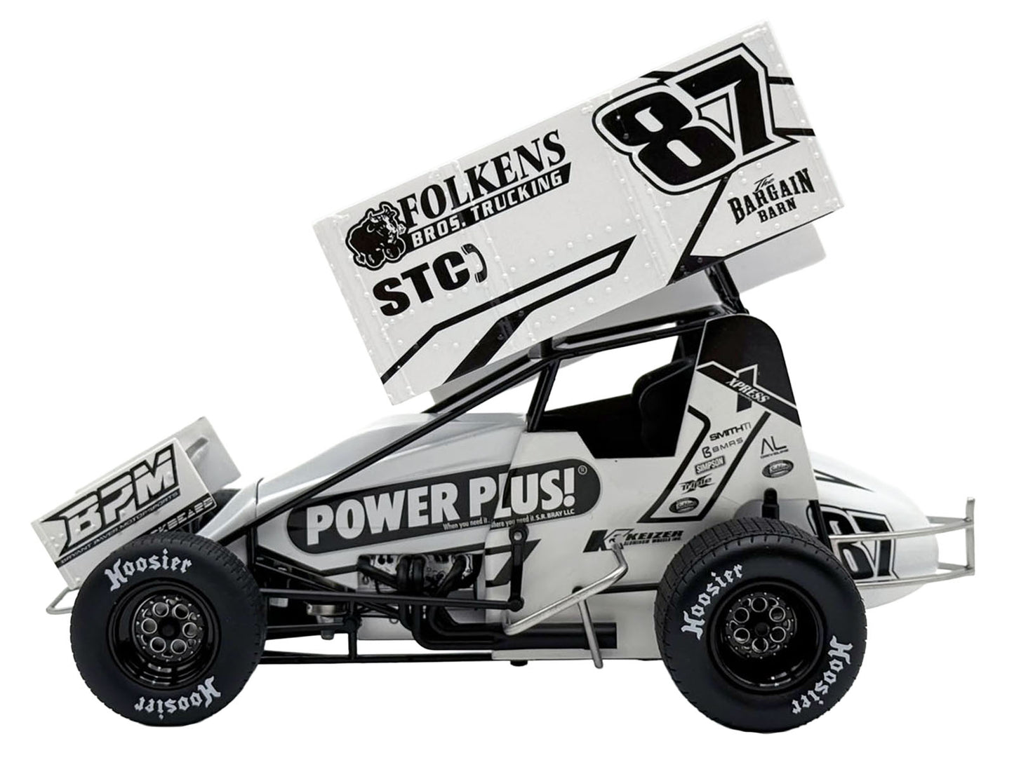 Winged Sprint Car #87 Aaron Reutzel "Power Plus" White (2026) 1/18 Diecast Model Car