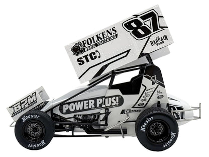 Winged Sprint Car #87 Aaron Reutzel "Power Plus" White (2026) 1/18 Diecast Model Car