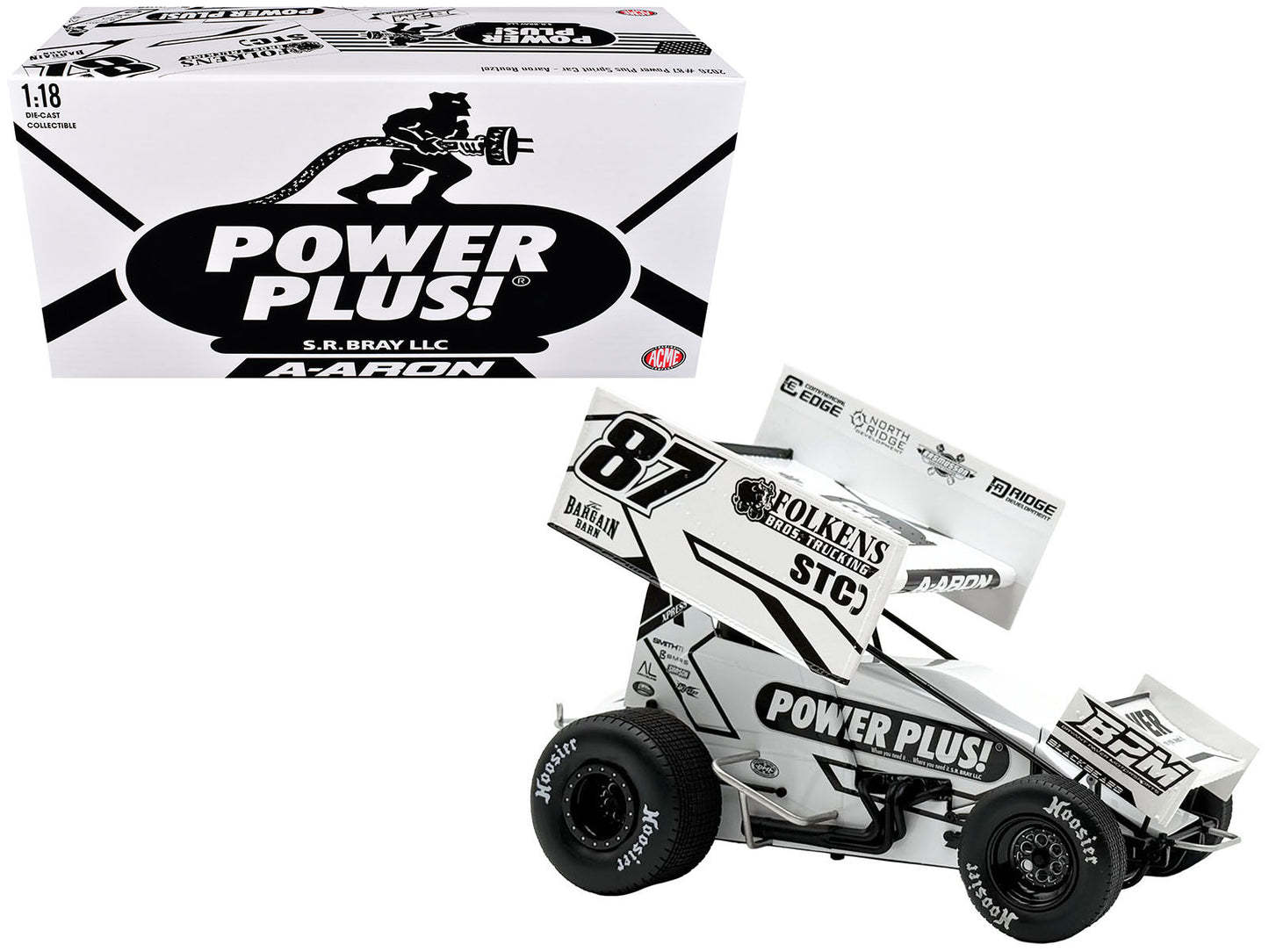 Winged Sprint Car #87 Aaron Reutzel "Power Plus" White (2026) 1/18 Diecast Model Car