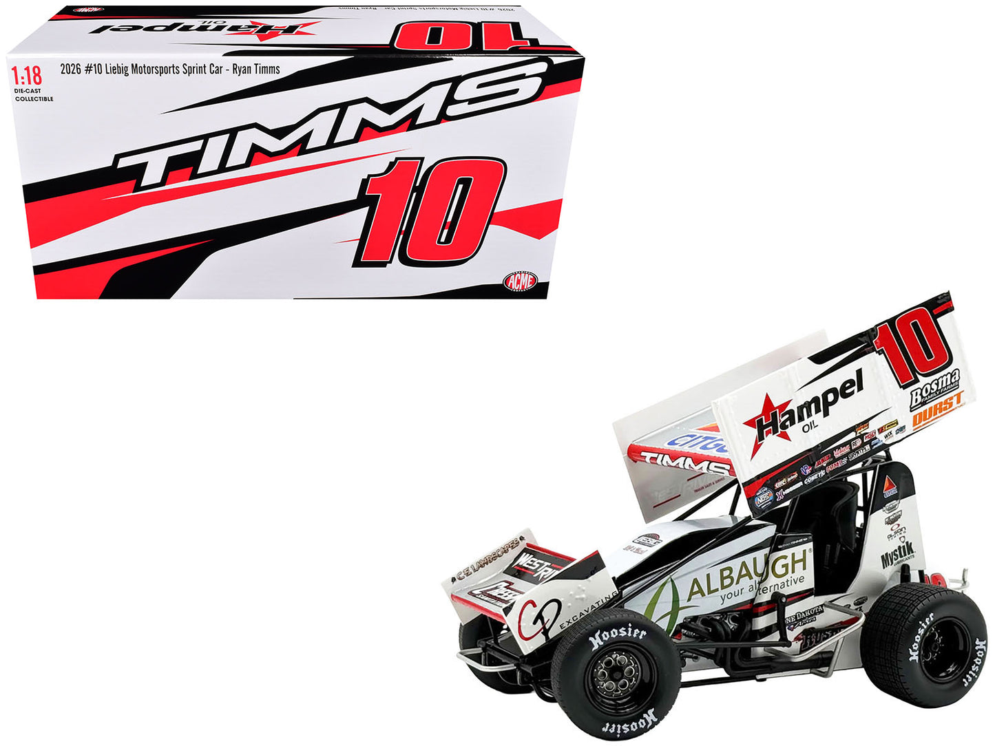 Winged Sprint Car #10 Ryan Timms "Liebig Motorsports - Hampel Oil" (2026) 1/18 Diecast Model Car