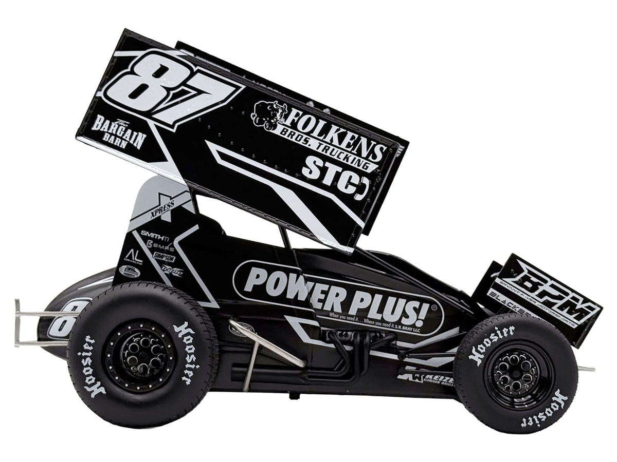 Winged Sprint Car #87 Aaron Reutzel "Power Plus" Black (2026) 1/18 Diecast Model Car