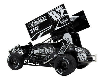 Winged Sprint Car #87 Aaron Reutzel "Power Plus" Black (2026) 1/18 Diecast Model Car
