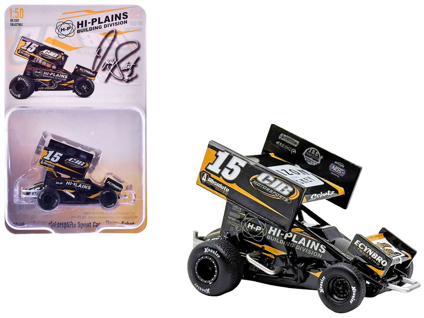 Winged Sprint Car #15 Donny Schatz "CJB Motorsports - Hi-Plains Building Division" Black (2026) 1/50 Diecast Model Car
