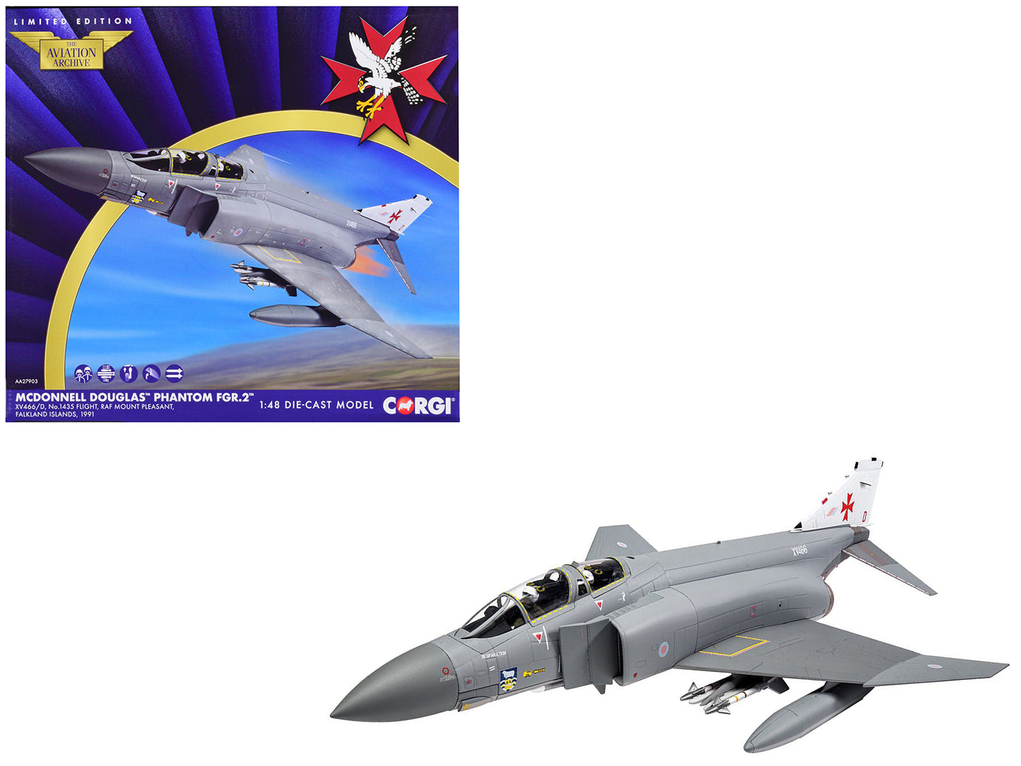 McDonnell Douglas Phantom FGR.2 Fighter Aircraft "#1435 Flight RAF Mount Pleasant Falkland Islands" (1991) Royal Air Force "The Aviation Archive" Series 1/48 Diecast Model