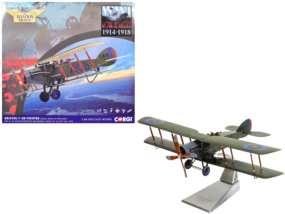Bristol F-2B Fighter Aircraft "C4636 Devil-in-the-Dusk No. 39 Squadron" (1918) Royal Flying Corps "The Aviation Archive" Series 1/48 Diecast Model