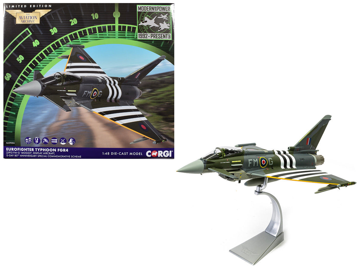 Eurofighter Typhoon FGR4 Fighter Aircraft "ZJ913 FM-G Moggy D-Day 80th Anniversary Display Scheme" (2024) Royal Air Force "The Aviation Archive" Series 1/48 Diecast Model