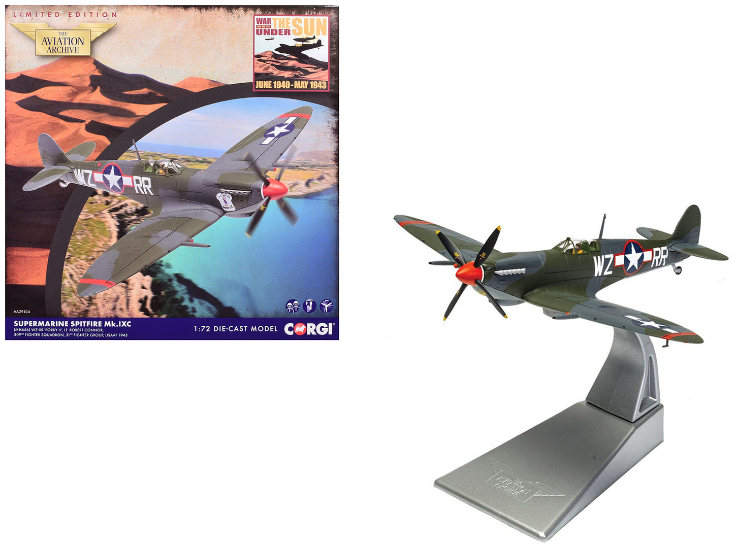 Supermarine Spitfire MkIXC Fighter Aircraft "Porky II Lt Robert Connor 309th Fighter Squadron 31st Fighter Group" (1943) United States Army Air Forces "The Aviation Archive" Series 1/72 Diecast Model