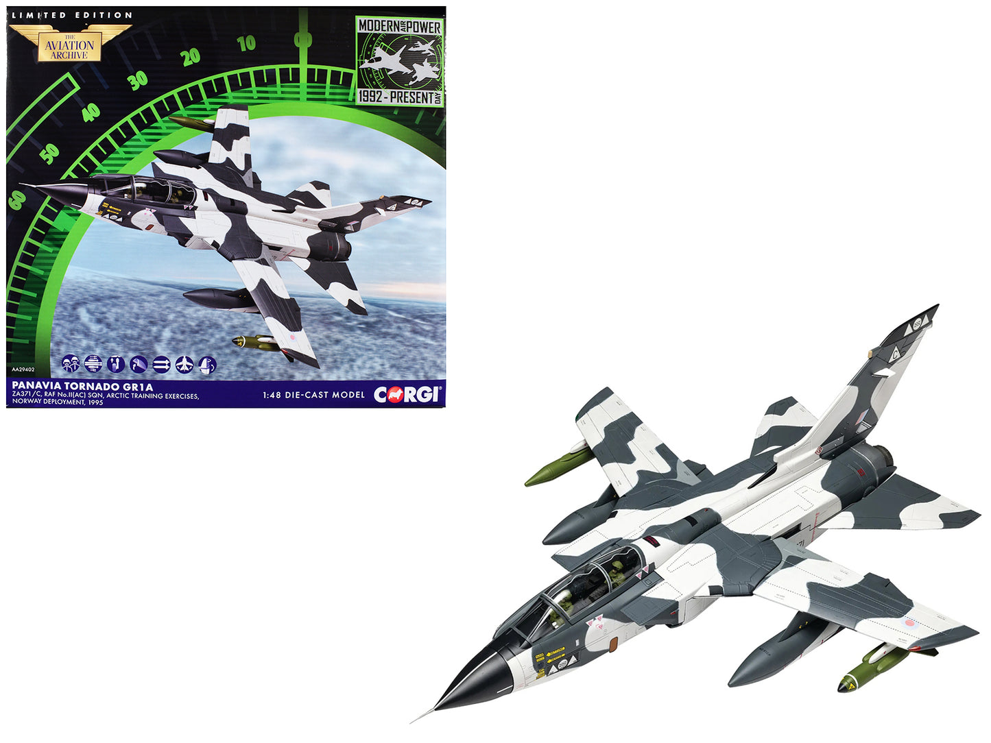 Panavia Tornado GR1A Aircraft "ZA371/C No.II(AC) Sqn. Arctic Training Exercises Norway" (1995) British Royal Air Force "The Aviation Archive" 1/48 Diecast Model Car