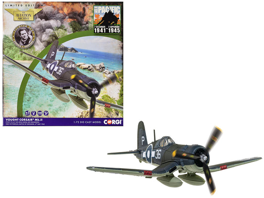 Vought Corsair Mk. II Fighter Aircraft "JT537 1836 Naval Air Squadron HMS Victorious Battle of Okinawa" (1945) British Royal Navy Fleet Air Arm "The Aviation Archive" Series 1/72 Diecast Model
