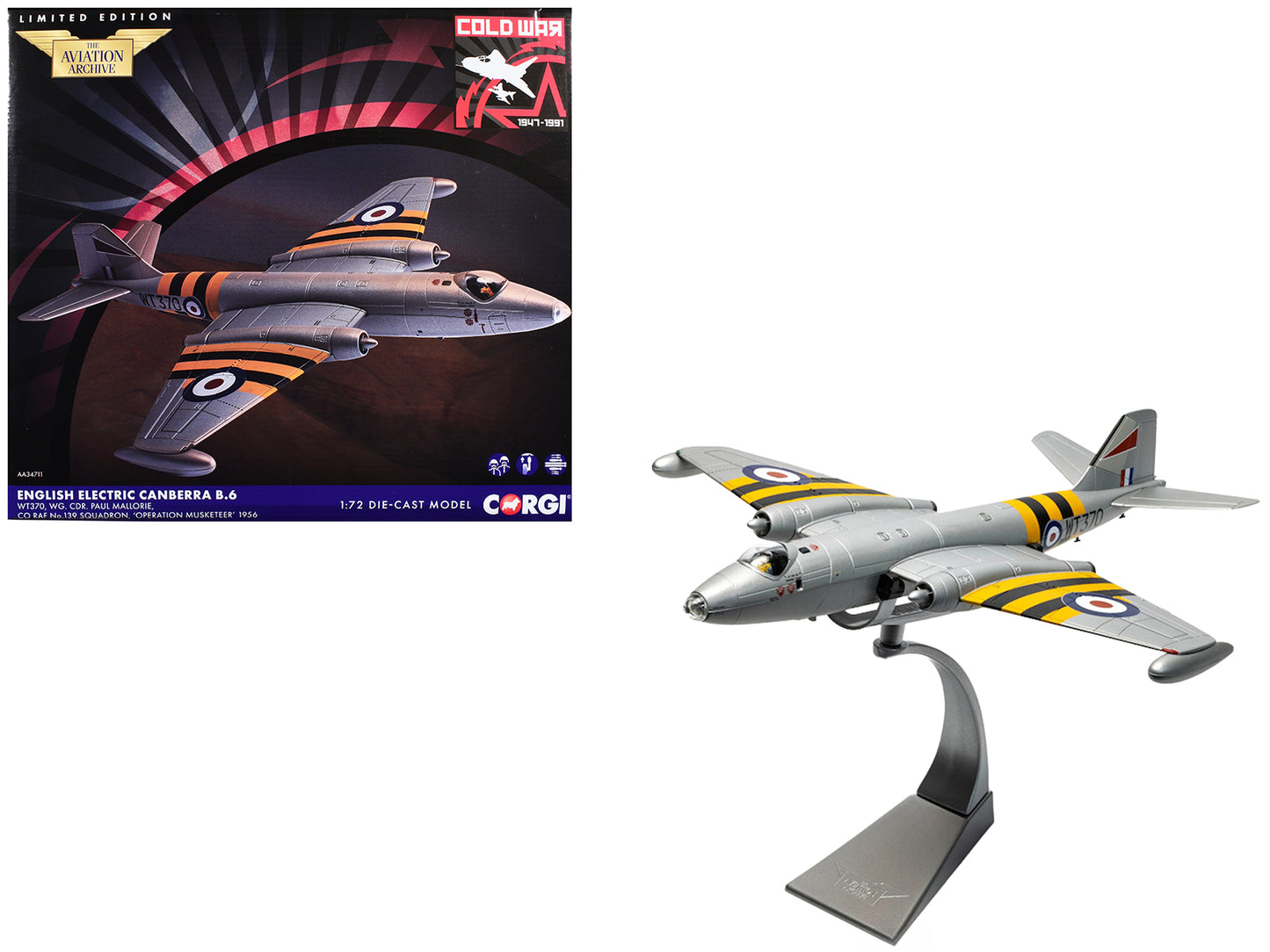 English Electric Canberra B.6 Aircraft "WT370 Wg. Cdr. Paul Mallorie No.139 Squadron Operation Musketeer" (1956) Royal Air Force "The Aviation Archive" Series 1/72 Diecast Model Car