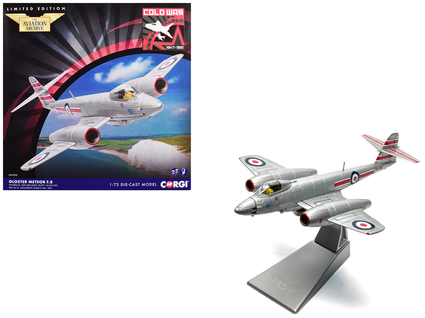 Gloster Meteor F.8 Aircraft "WH480/M Sqn Ldr John ‘Dusty’ Miller DFC No.41 Squadron Biggin Hill" (1951) Royal Air Force "The Aviation Archive" Series 1/72 Diecast Model Car
