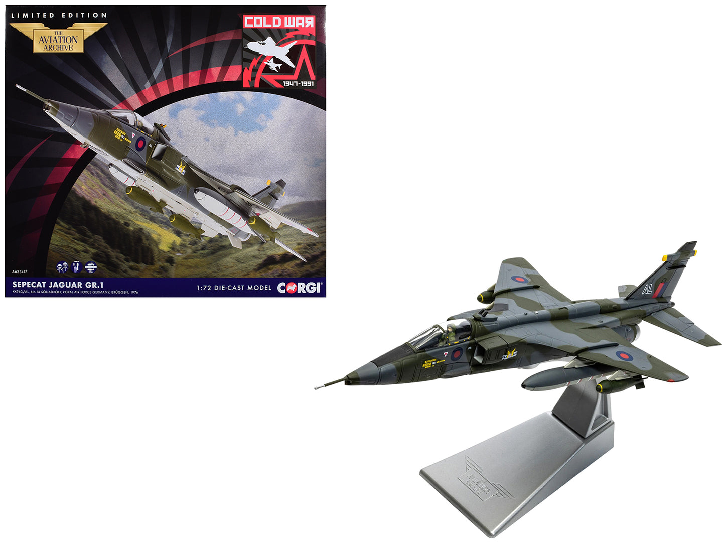 SEPECAT Jaguar GR.1 Aircraft "XX963/AL No.14 Squadron RAF Germany Bruggen" (1976) Royal Air Force "The Aviation Archive" Series 1/72 Diecast Model Car