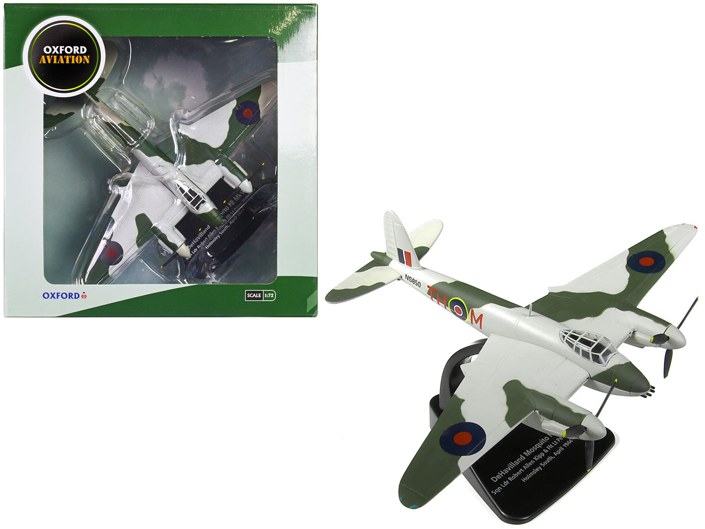 DeHavilland Mosquito FB MKVI Combat Aircraft "Sqd. Ldr. Robert Allen Kip and Flt. Lt. Peter Huletsky Holmsley South" (1944) Royal Air Force "Oxford Aviation" Series 1/72 Diecast Model Airplane