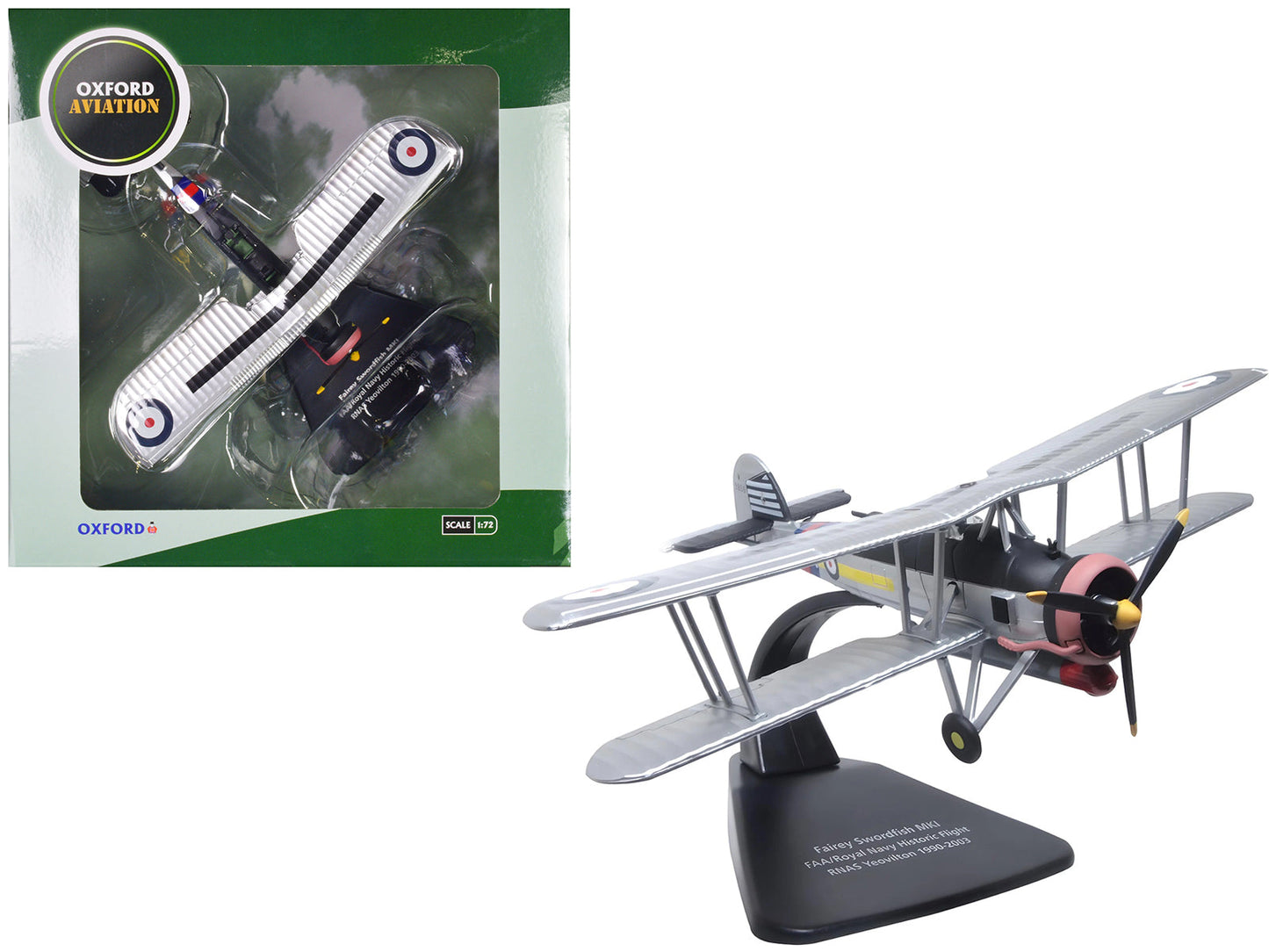 Fairey Swordfish Mk I Bomber Aircraft "FAA Historic Flight RNAS Yeovilton" Royal Navy "Oxford Aviation" Series 1/72 Diecast Model Airplane