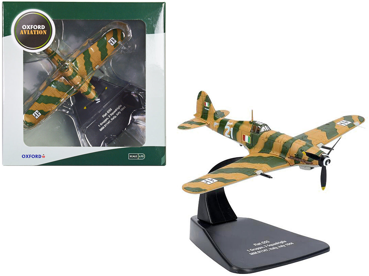 Fiat G55 Centauro Fighter Aircraft "1 Gruppo 3 Squadriglia MM.91147 Italy" (1944) Italian Air Force "Oxford Aviation" Series 1/72 Diecast Model Airplane