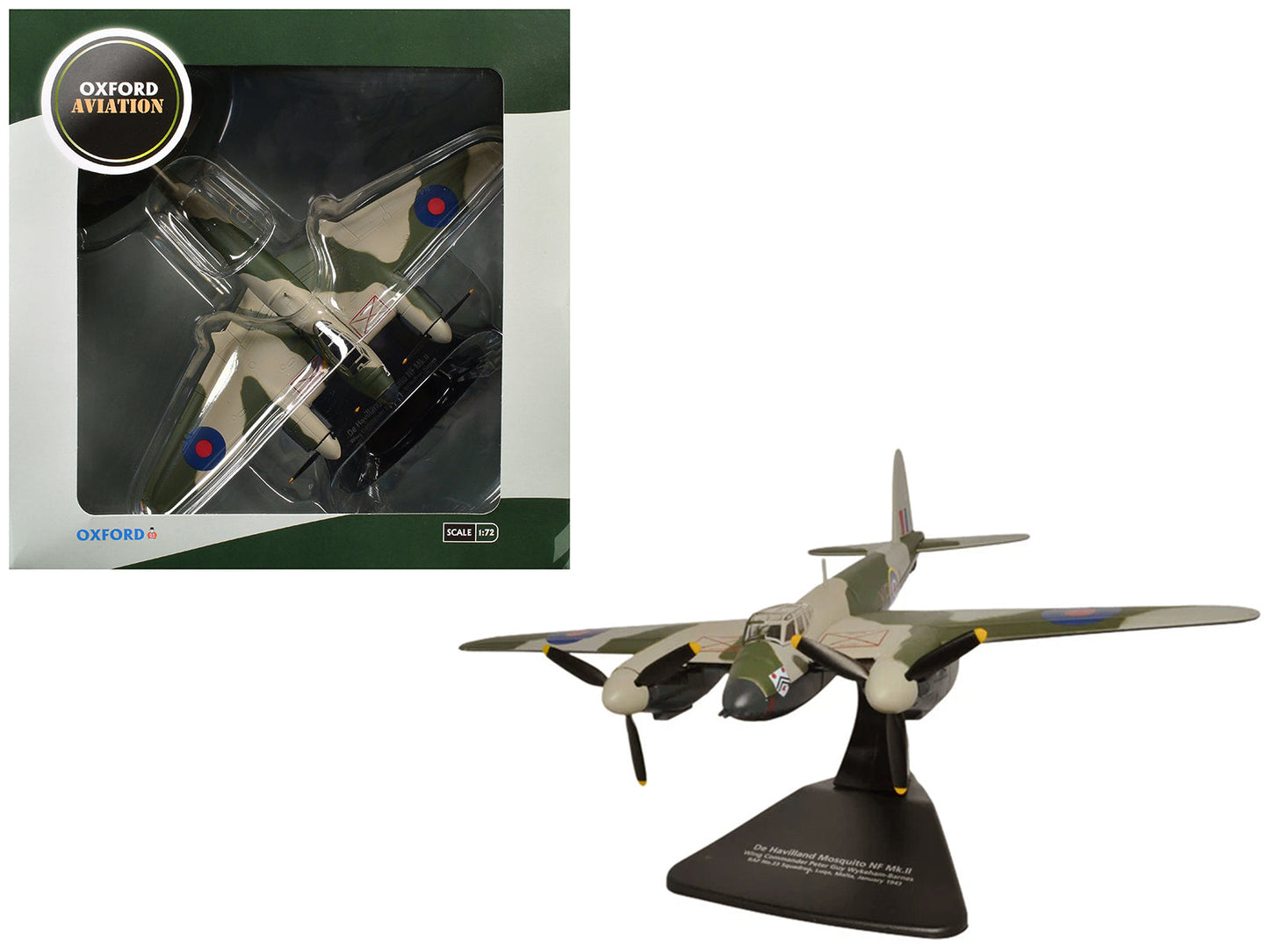 De Havilland Mosquito NF MKII Aircraft "Wing Commander Peter G. Wykeham-Barnes No. 23 Squadron Luqa Malta" (1943) Royal Air Force "Oxford Aviation" Series 1/72 Diecast Model Airplane